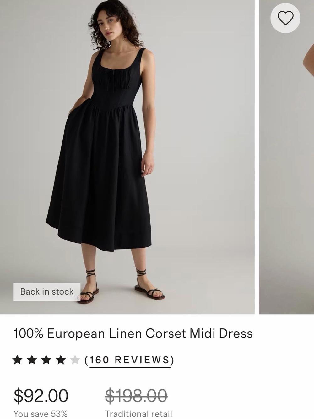 Quince Black European Linen Corset Midi Dress